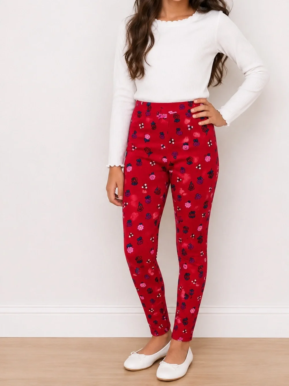 Hanna Andersson Girls Floral Leggings Red 140 Size 10